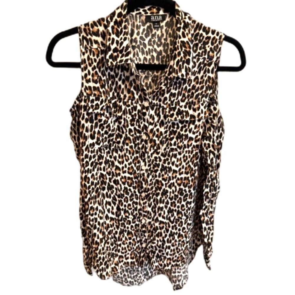 a.n.a Leopard Print Cold Shoulder Blouse Medium Animal Print Button Front Top